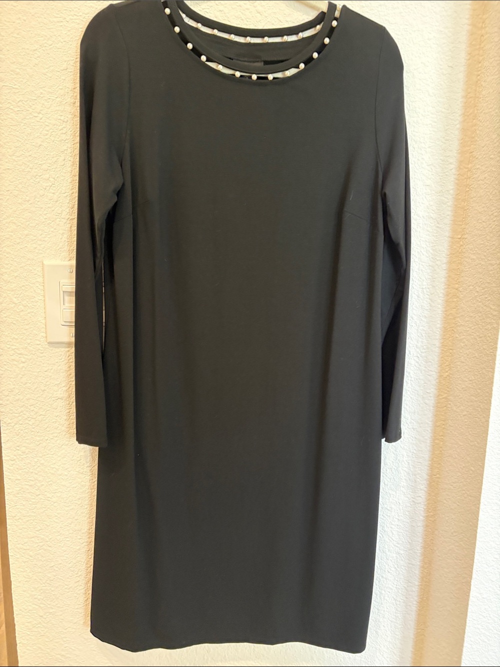 J. Jill Black Long-Sleeve Necklace-Trim Dress LBD